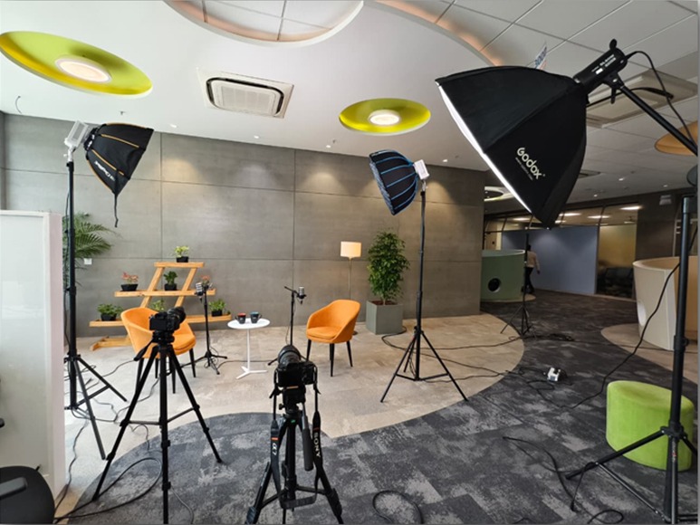 LightPaper interview production setup, including professional lighting and multiple cameras